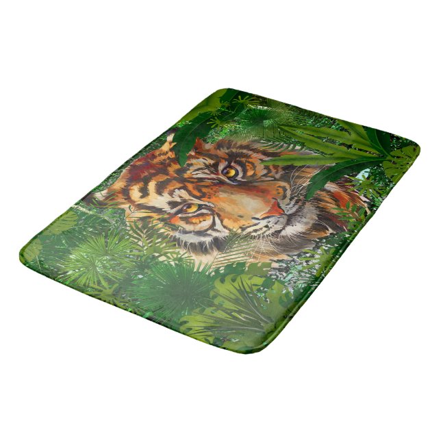 Jungle Tiger Bath Mat | Colourful Tiger Art (Angled)
