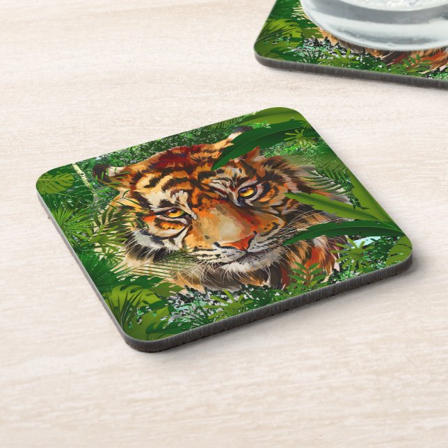 Jungle Tiger Beverage Coaster | Colourful Tiger Ar (Left Side)