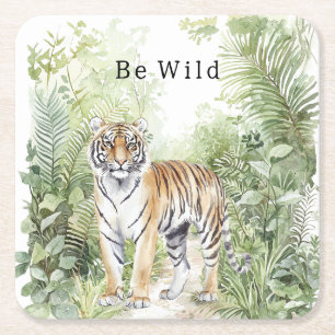 Jungle Tiger Birthday Square Paper Coaster