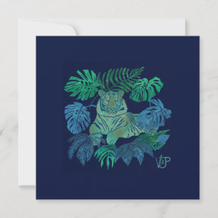 Jungle tiger blue holiday card