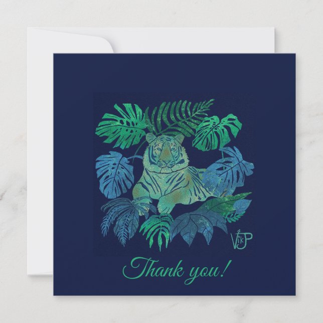 Jungle tiger blue thank you card (Front)