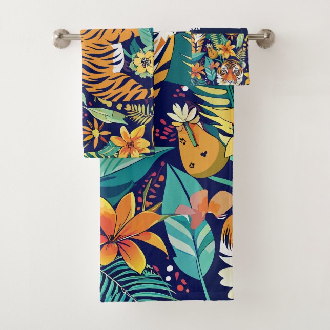 Jungle Tiger Floral Custom Pattern Bath Towel Set (Insitu)