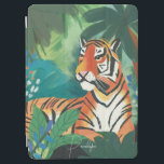 Jungle Tiger Illustration With Name iPad Air Cover<br><div class="desc">Digitally illustrated art print of a bright orange tiger in a lush green jungle setting. Design by Shelby Allison.</div>
