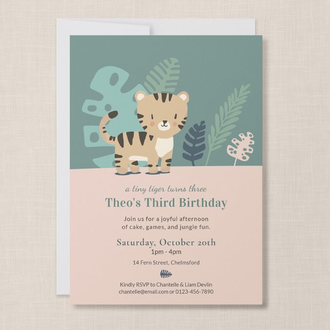 Jungle Tiger Kid's Birthday Invitation (Tiny Tiger - 5x7" Birthday Invitation)
