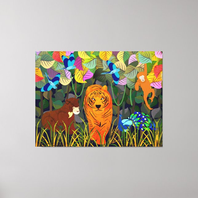 Jungle Tiger Sun Bear Peacock Monkey Indian Roller Canvas Print (Front)
