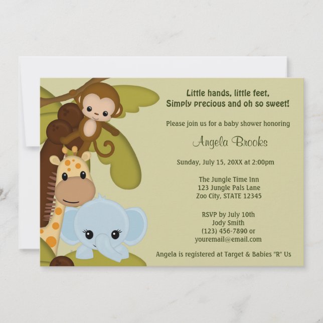 Jungle Time Animals Baby Shower Invitation JTN-E (Front)