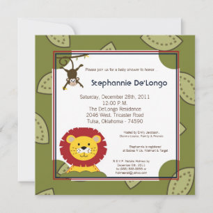 Jungle Time Zoo Animals Lio Baby Shower Invitation