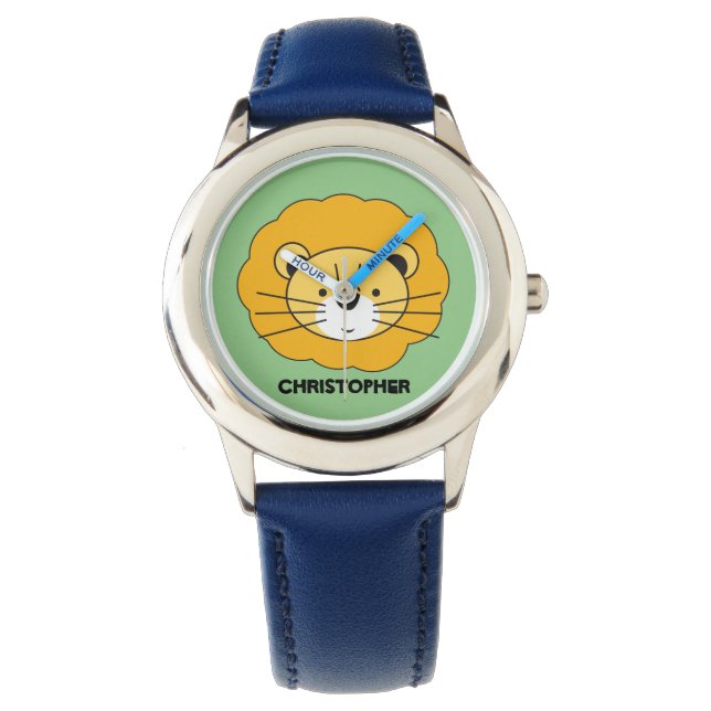 "Jungle Timekeeper" - Personalised Blue Lion Safar Watch (Front)