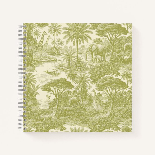 Jungle Toile Pattern Tropical Scenic Botanical Des Notebook (Front)