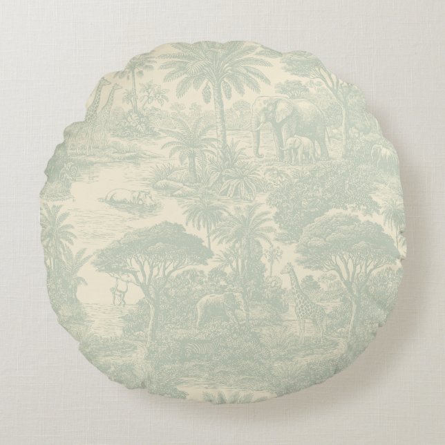 Jungle Toile Pattern Tropical Scenic Design Round Cushion (Front)