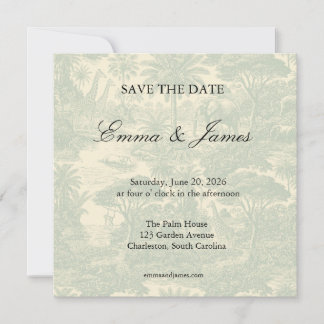 Jungle Toile Pattern Tropical Scenic Design Save The Date