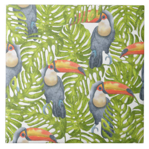 Jungle Toucan Bird Trees Pattern Tile