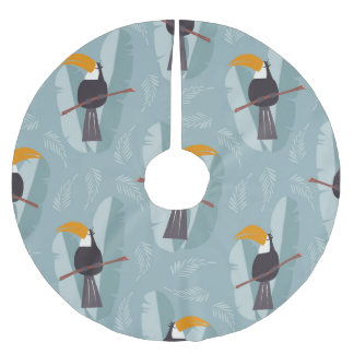Jungle toucan, seamless blue background. brushed polyester tree skirt
