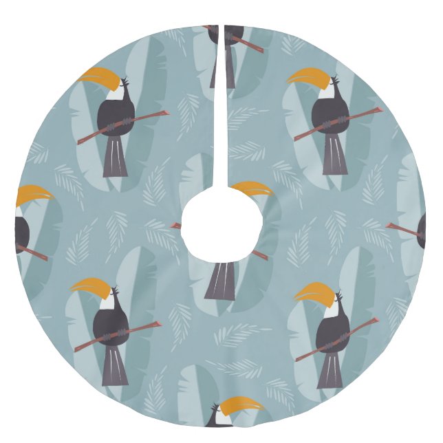Jungle toucan, seamless blue background. brushed polyester tree skirt (Front)
