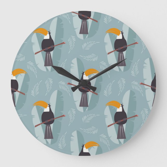 Jungle toucan, seamless blue background. large clock (Front)
