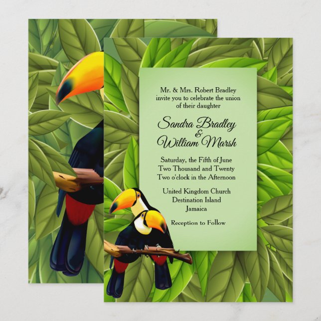 Jungle Toucans Wedding Invitation (Front/Back)