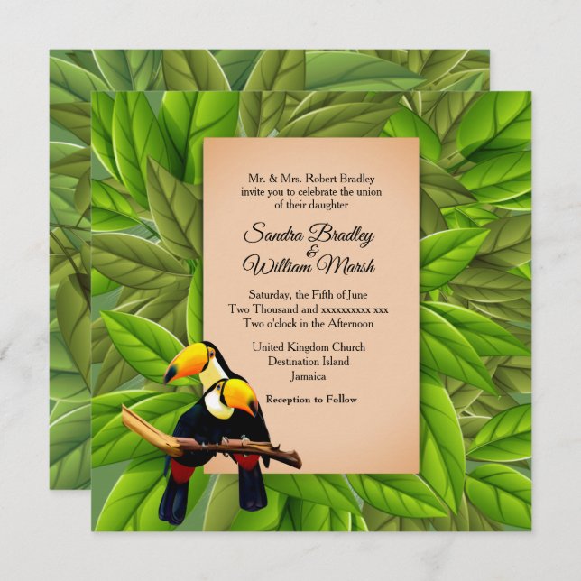 Jungle Toucans Wedding Invitation (Front/Back)