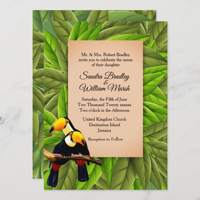Jungle Toucans Wedding Invitation (Front/Back)