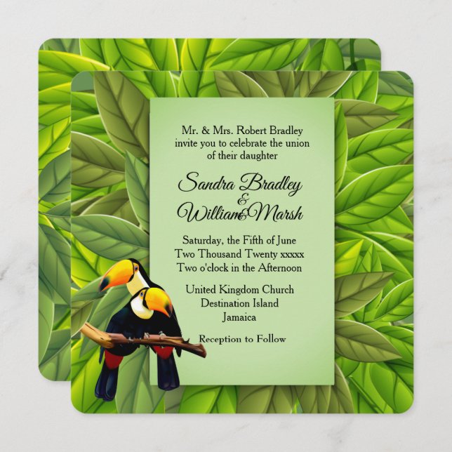 Jungle Toucans Wedding Invitation (Front/Back)