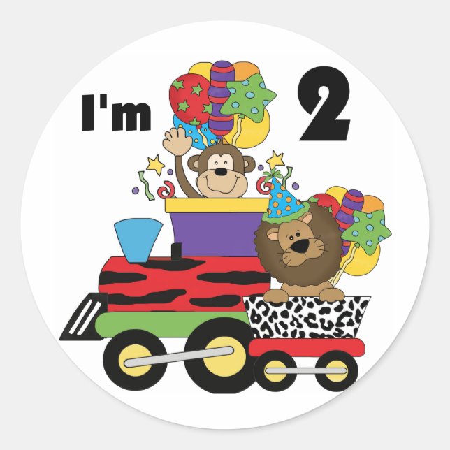 Jungle Train 2nd Birthday T-shirts and Gifts Classic Round Sticker (Front)