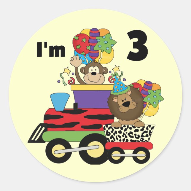 Jungle Train 3rd Birthday Tshirts and Gifts Classic Round Sticker (Front)