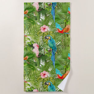 Jungle,tropical,birds,parrots,    beach towel