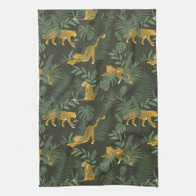 Jungle Tropical Camouflage Leopard Jungle Pattern Tea Towel (Vertical)