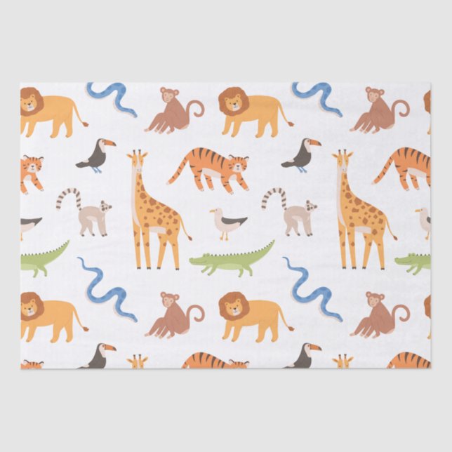 Jungle Tropical Safari Wild Animals Pattern Tissue Paper (Front)
