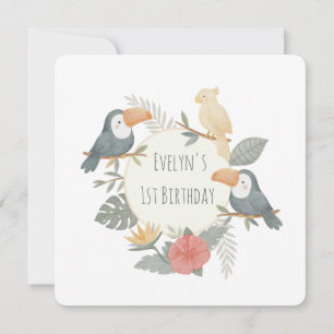 Jungle Tropical Toucan First Birthday Personalised Invitation