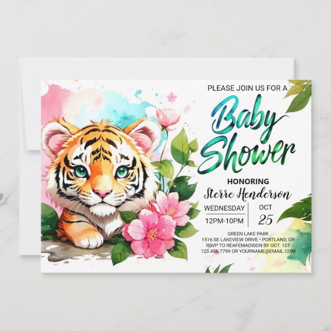 Jungle Vibes Pink Tiger Theme Baby Shower Invitation (Front)