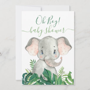 Jungle Watercolor Baby Shower Elephant Invitation