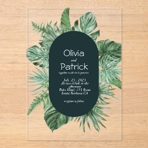 Jungle watercolor tropical green leaves invitation