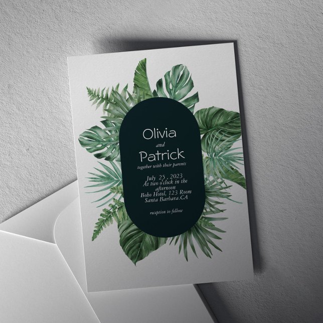 Jungle watercolor tropical green leaves invitation (Creator Uploaded)