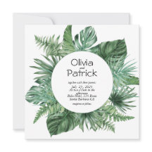 Jungle watercolor tropical green leaves invitation