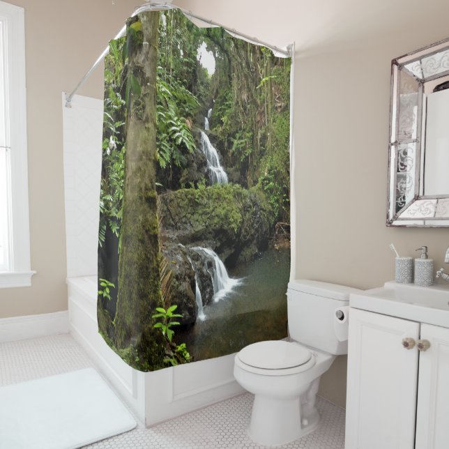 JUNGLE WATERFALL SHOWER CURTAIN (In Situ)
