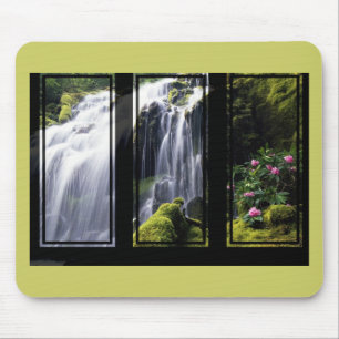 Jungle Waterfall Triptych Digital Art Mouse Pad