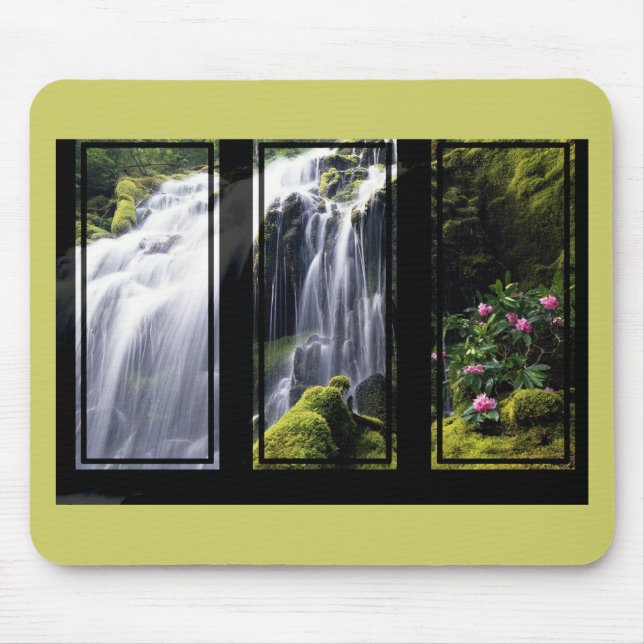 Jungle Waterfall Triptych Digital Art Mouse Pad (Front)