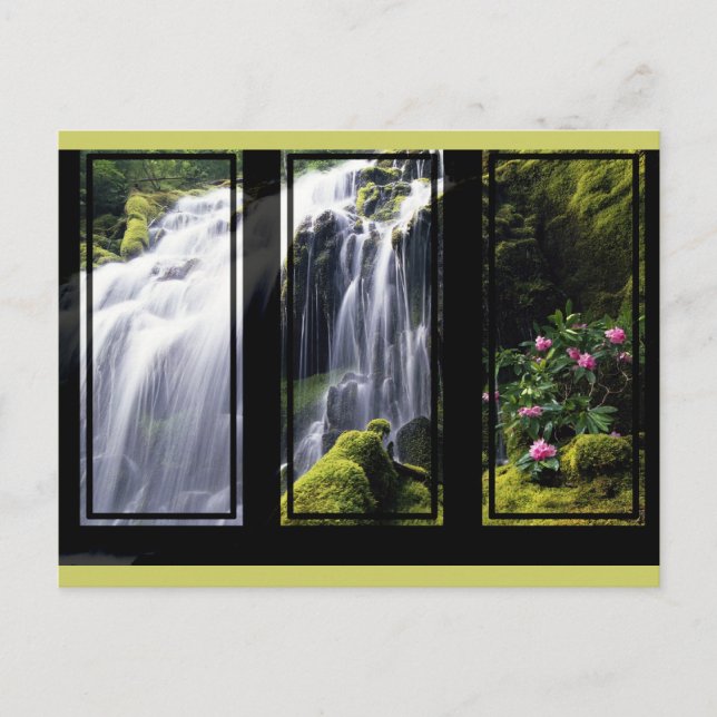Jungle Waterfall Triptych Digital Art Postcard (Front)