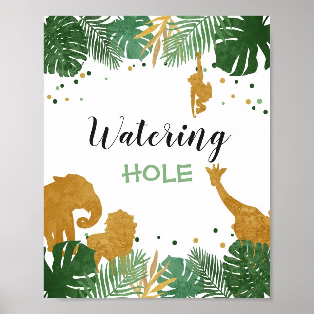Jungle Watering hole Sign Zoo Safari Drink table (Front)