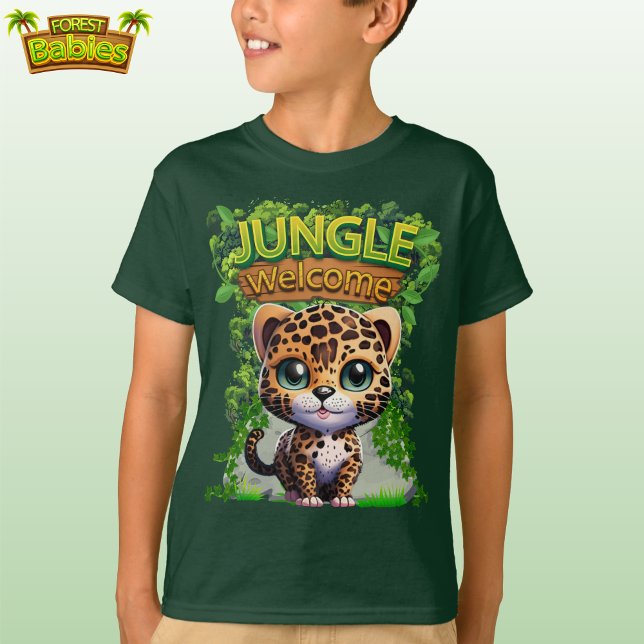 jungle welcome leopard wildlife kitty cat kitten🐆 T-Shirt (Green Jungle Welcome Leopard Cub T-shirt Kitten Woodland Wildlife Kitty Cat nature-inspired shirt 🐆)