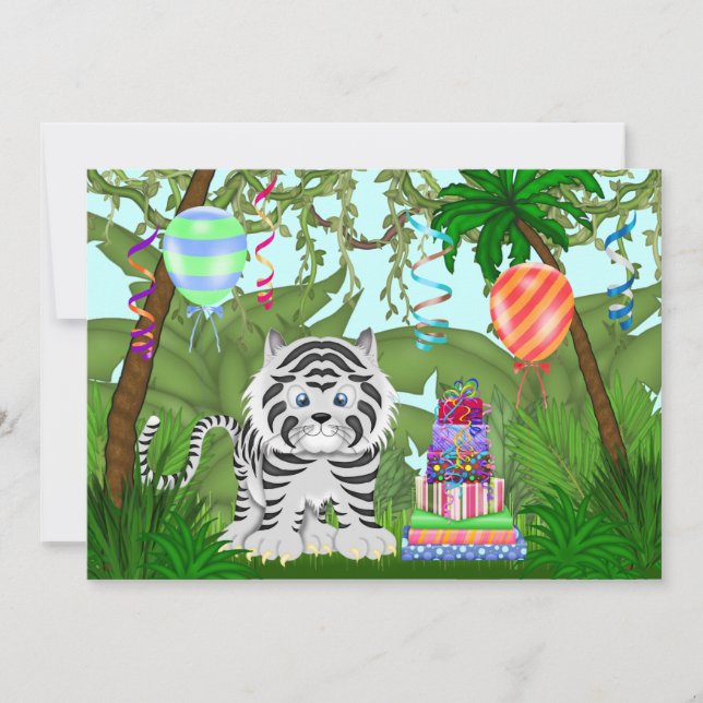 Jungle White Tiger Birthday Party Invitation (Front)