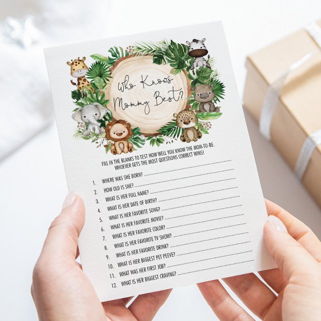 Jungle Who Knows Mummy Best Baby Shower Game Card (Creator Uploaded)