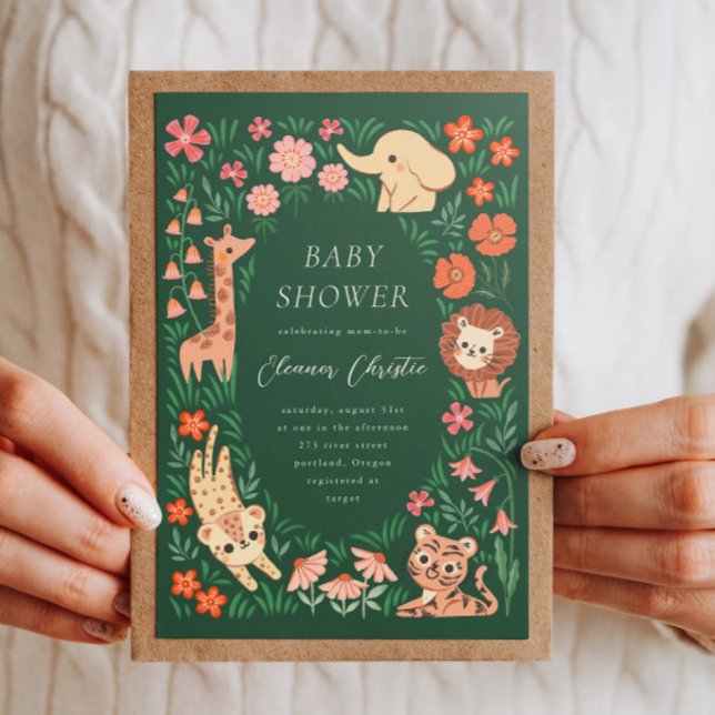 Jungle Wild Animal Tropical Baby Shower Invitation (Creator Uploaded)