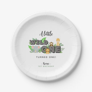Jungle Wild One Animal Birthday Paper Plate