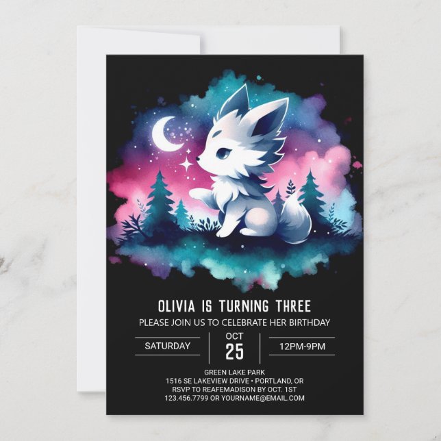 Jungle Woodland Wolf Birthday Invitation (Front)