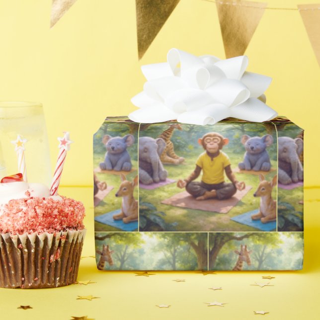 Jungle Yoga Class With Cute Animals Wrapping Paper (Birthday Party)