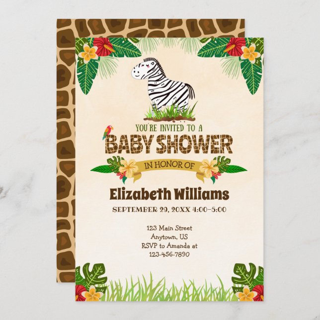 Jungle Zebra Baby Shower Invitation (Front/Back)