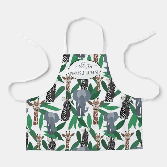 Jungle Zebra Elephant Giraffe Safari Animals Apron (Front)