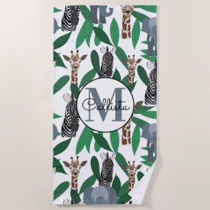 Jungle Zebra Elephant Giraffe Safari Animals Beach Towel