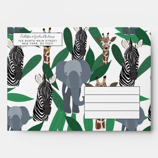 Jungle Zebra Elephant Giraffe Safari Animals Envelope (Front)